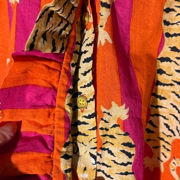 Liza Byrd Bessie Ruffle Blouse in Tangerine and Pink StripTiger Print Size S - Picture 6 of 12